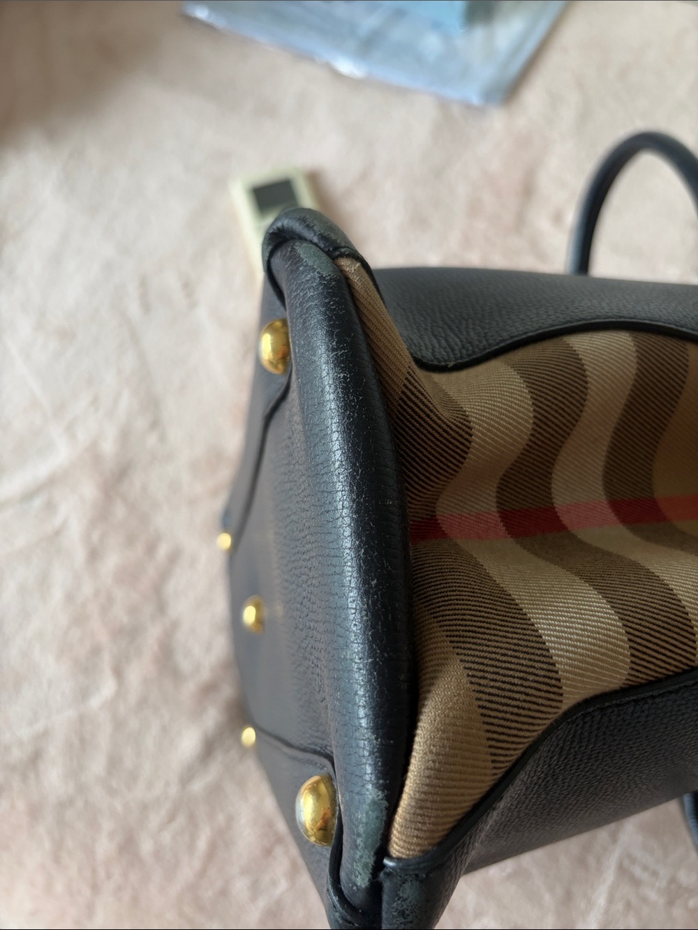 Burberry Black Leather Structured Top-Handle Tote with Gold Hardware - Picture 4 of 9